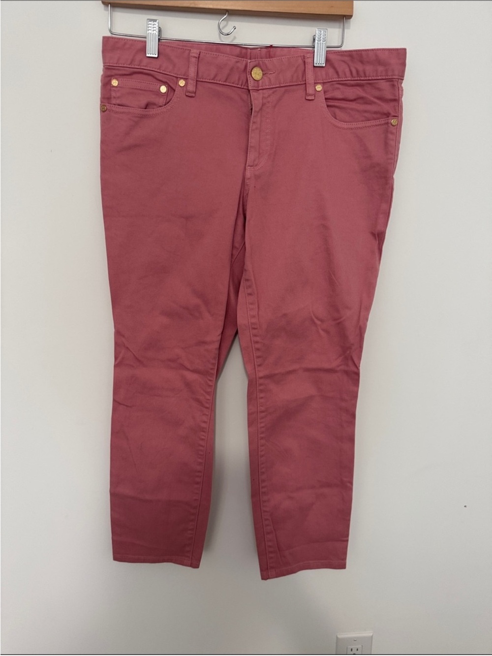 Tory Burch Rose Pink Pants with Gold Logo Button